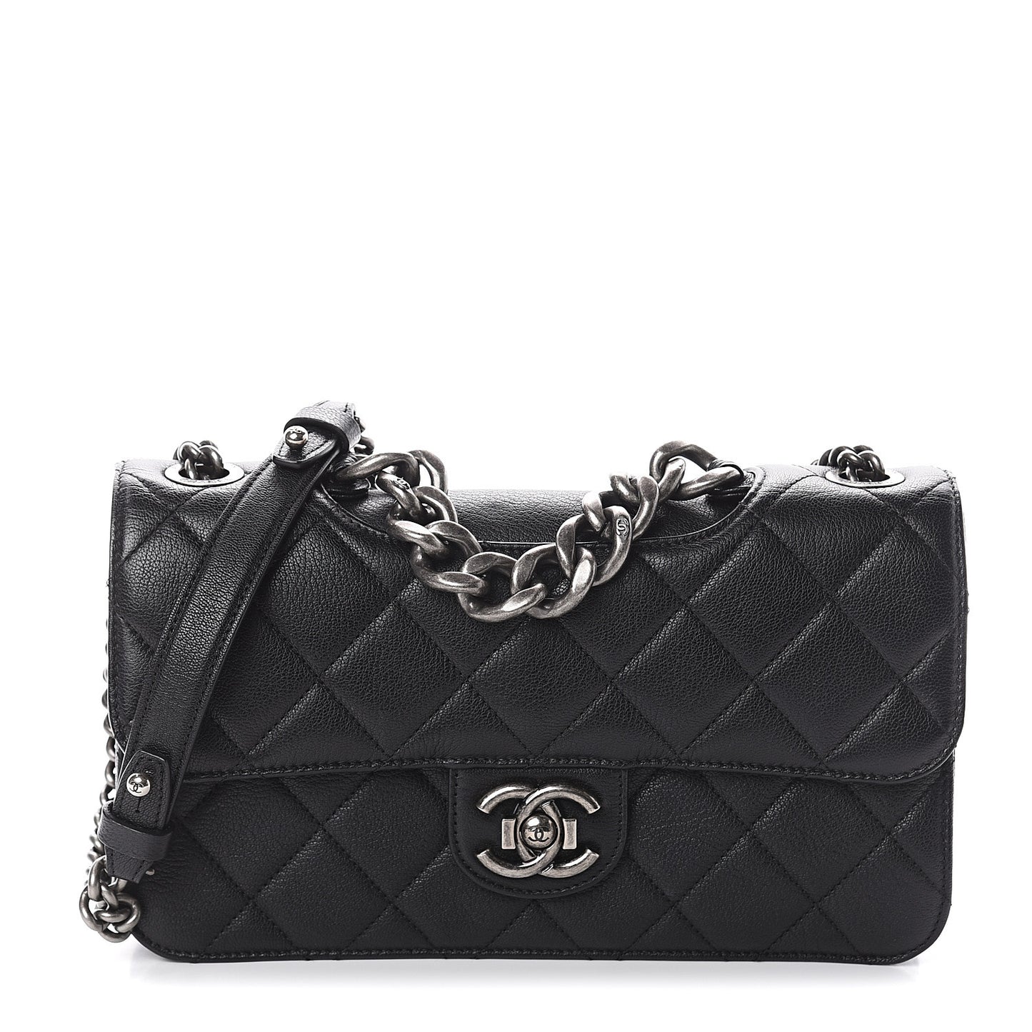 Goatskin Quilted Medium Perfect Edge Flap Black