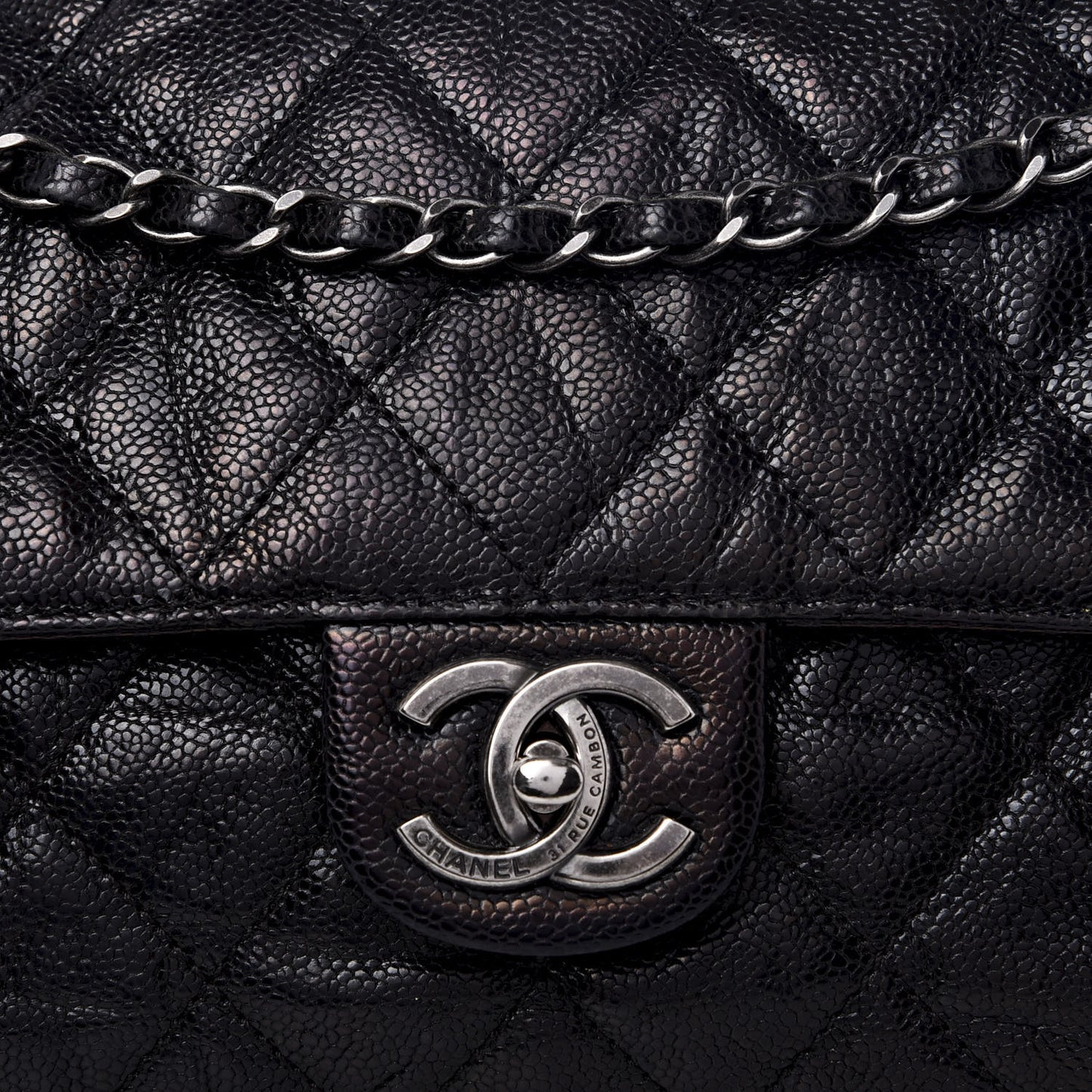 Crumpled Grained Calfskin Jumbo CC Crave Flap Black