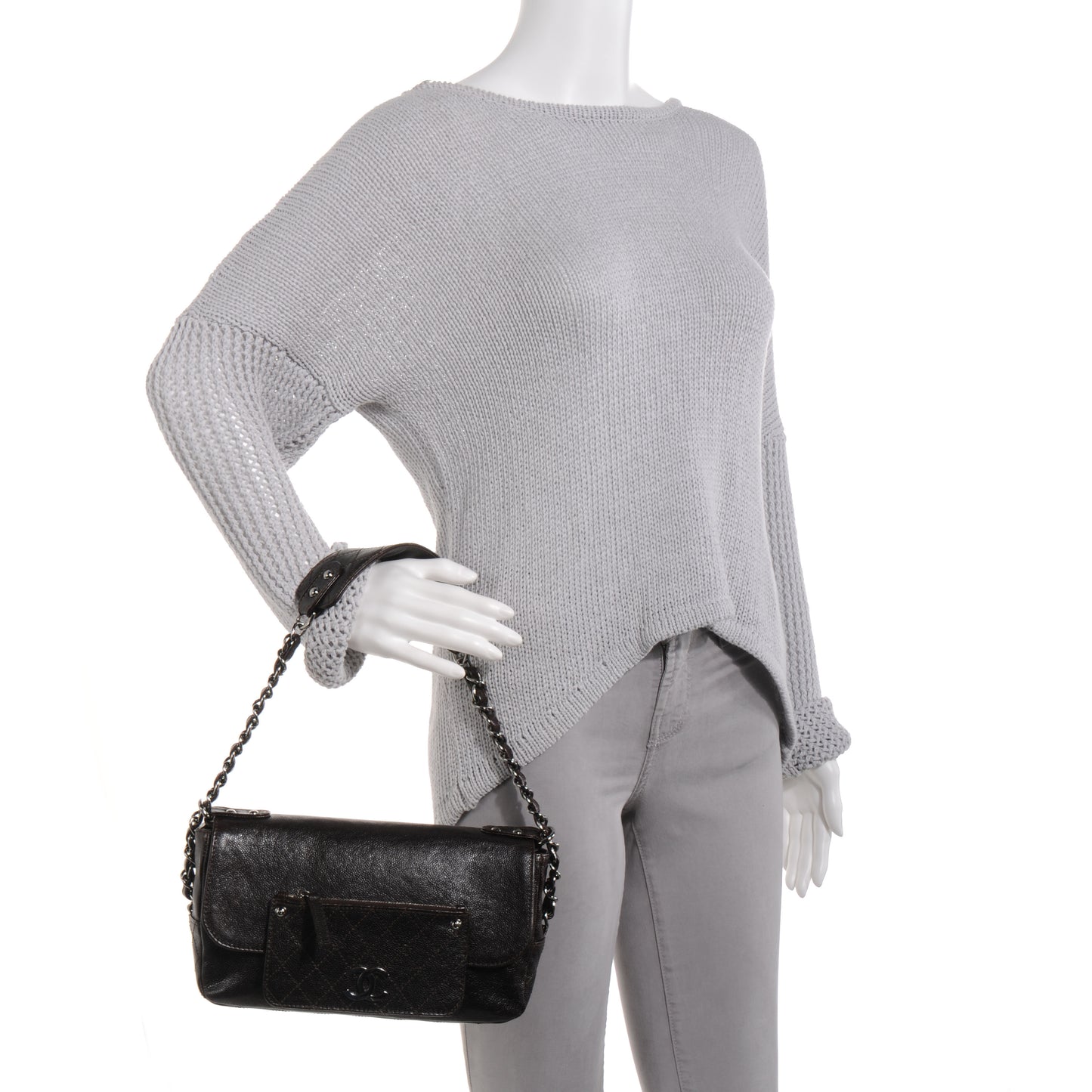 Glazed Caviar Small Pocket In The City Shoulder Bag Brown