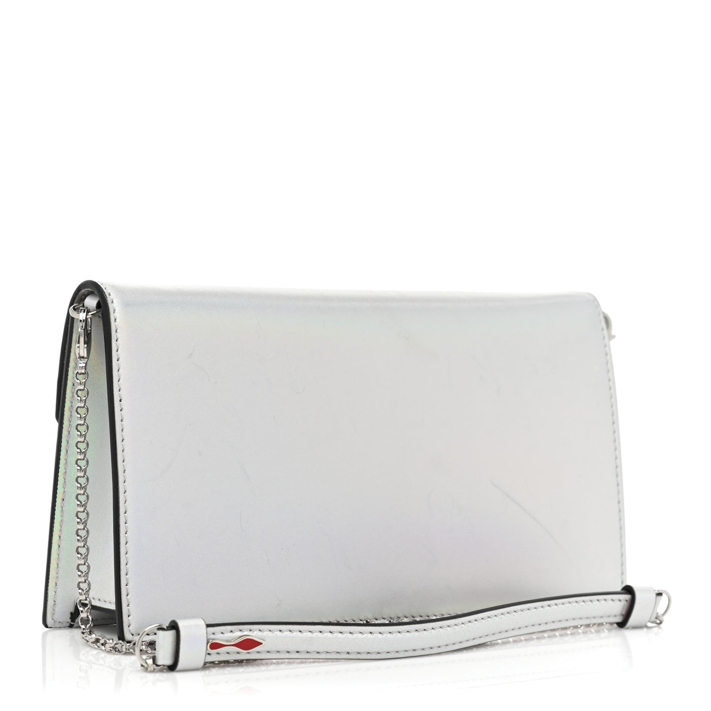 Iridescent Calfskin Loubi54 Crossbody Clutch Silver