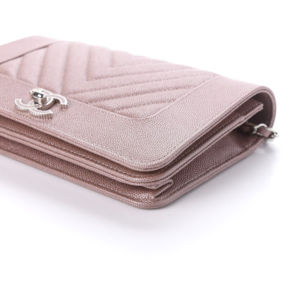 Chanel Metallic Caviar Chevron Quilted Vintage Mademoiselle Wallet On Chain WOC Pink 9 of 10