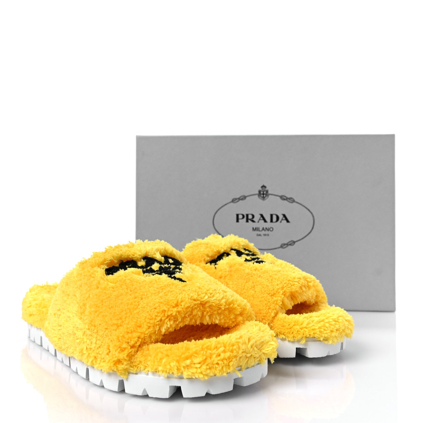 Terry Cloth Logo Lug Sole 20mm Slide Sandals 41 Giallo Black