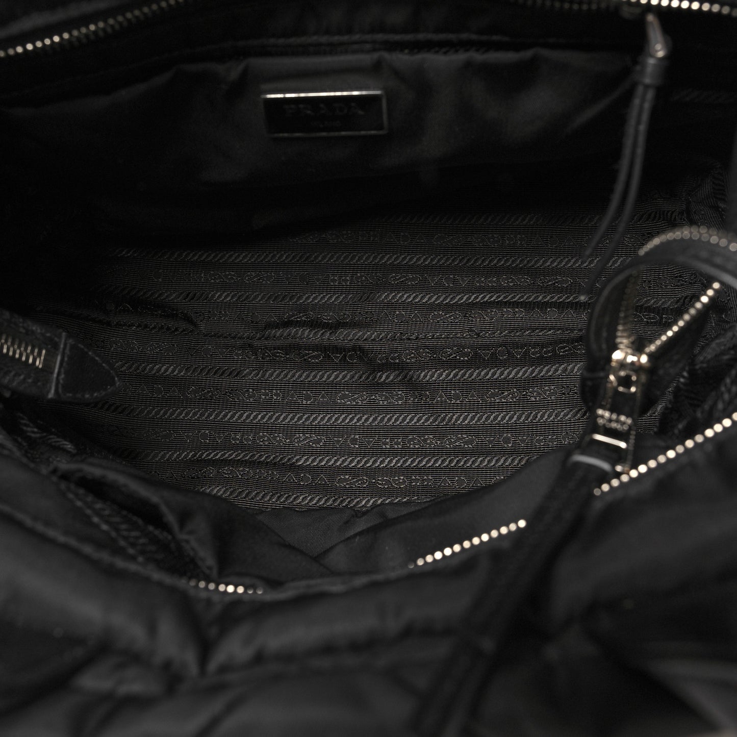 Re-Nylon Nappa Triangle Quilted Padded Small Double Handled Zip Tote Black