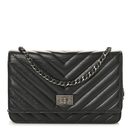 Chanel Aged Calfskin Chevron Quilted Reissue Wallet On Chain WOC Black 1 of 10