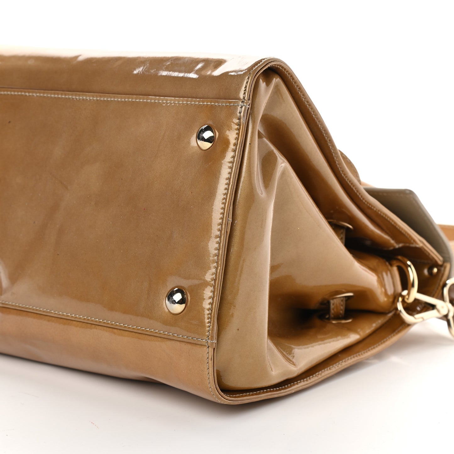 Metallic Patent Calfskin Large Rosalie Satchel Gold