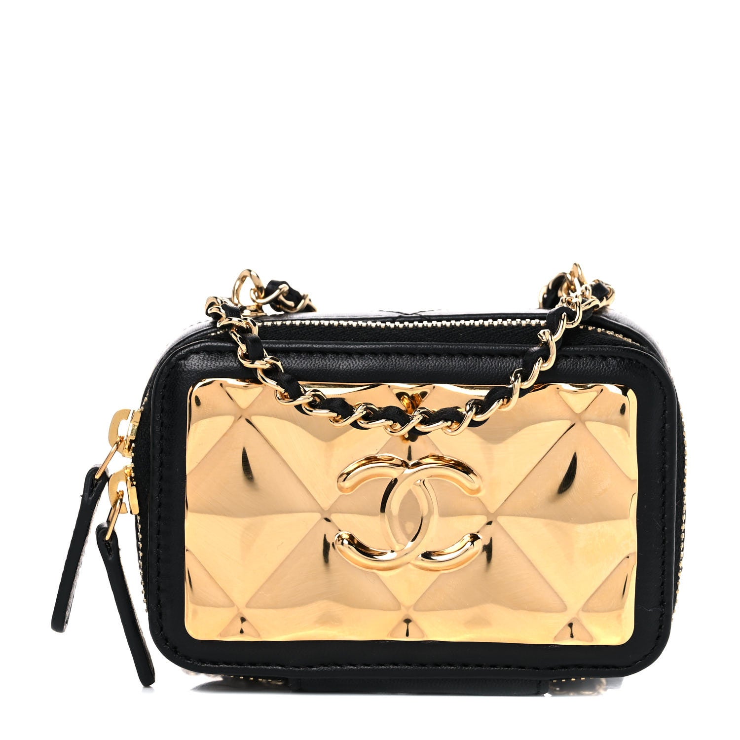 Chanel Lambskin Quilted Mini Golden Plate Clutch With Chain Black 1 of 11