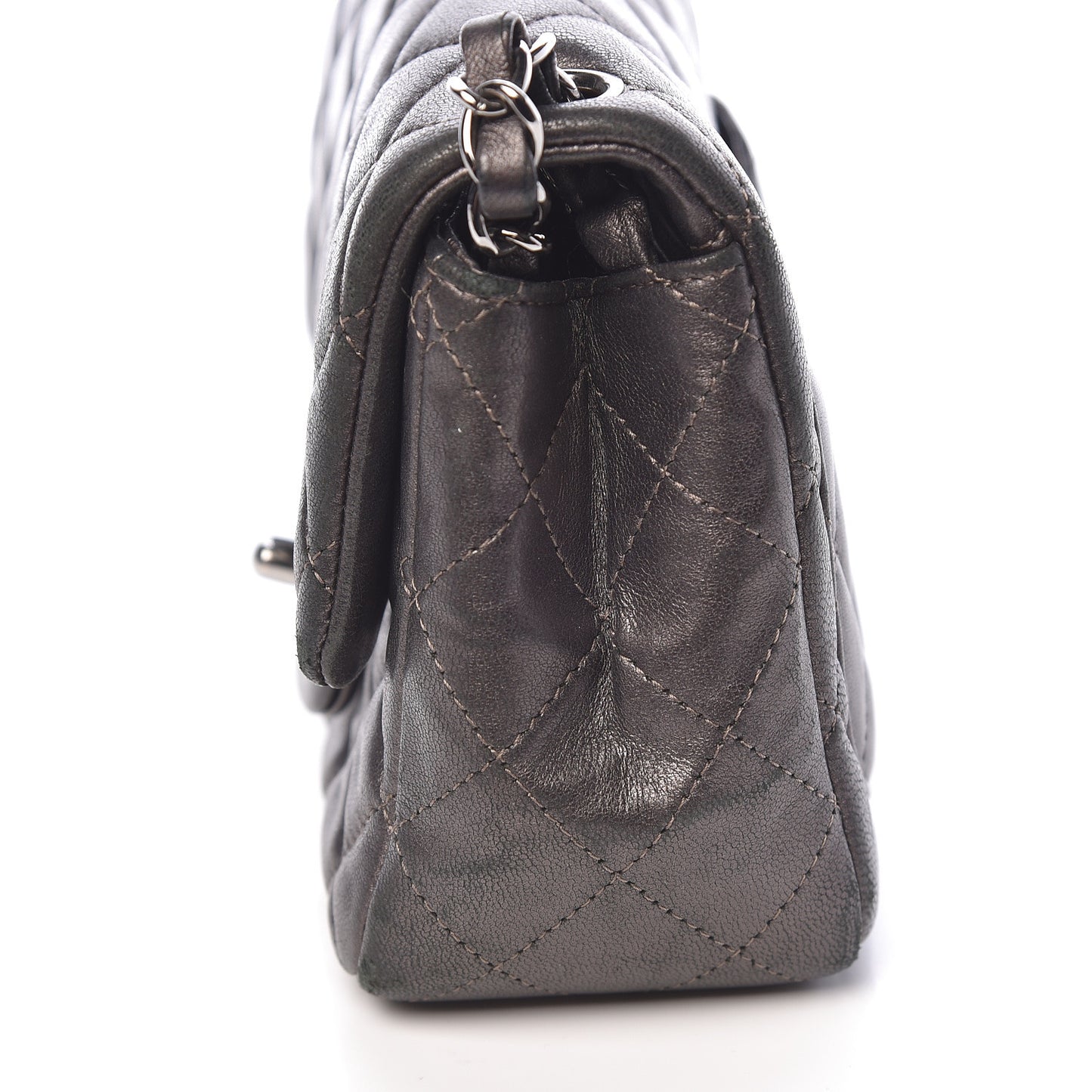 Metallic Lambskin Quilted Mini Square Flap Grey