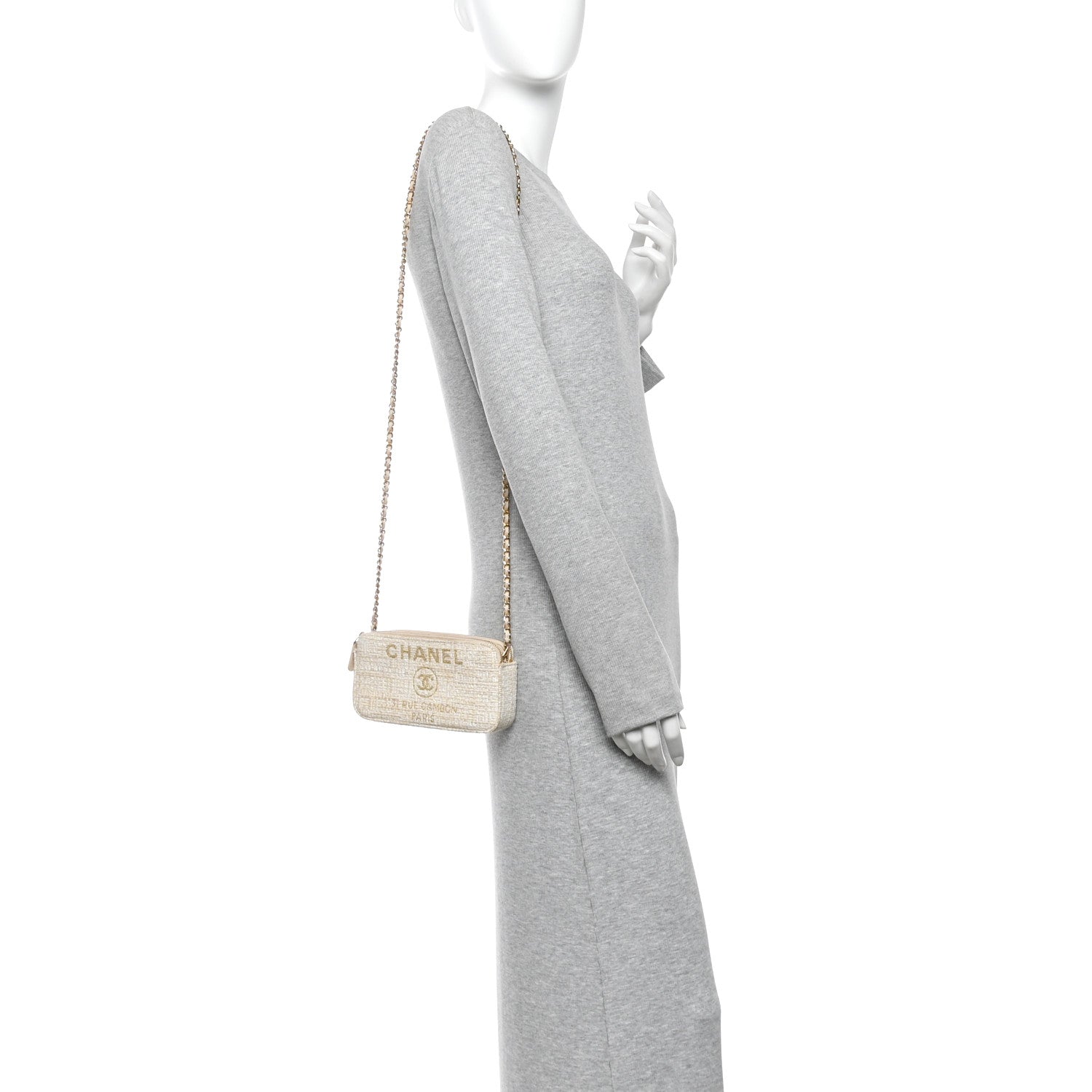 Chanel Canvas Small Deauville Clutch With Chain Light Beige 2 of 12