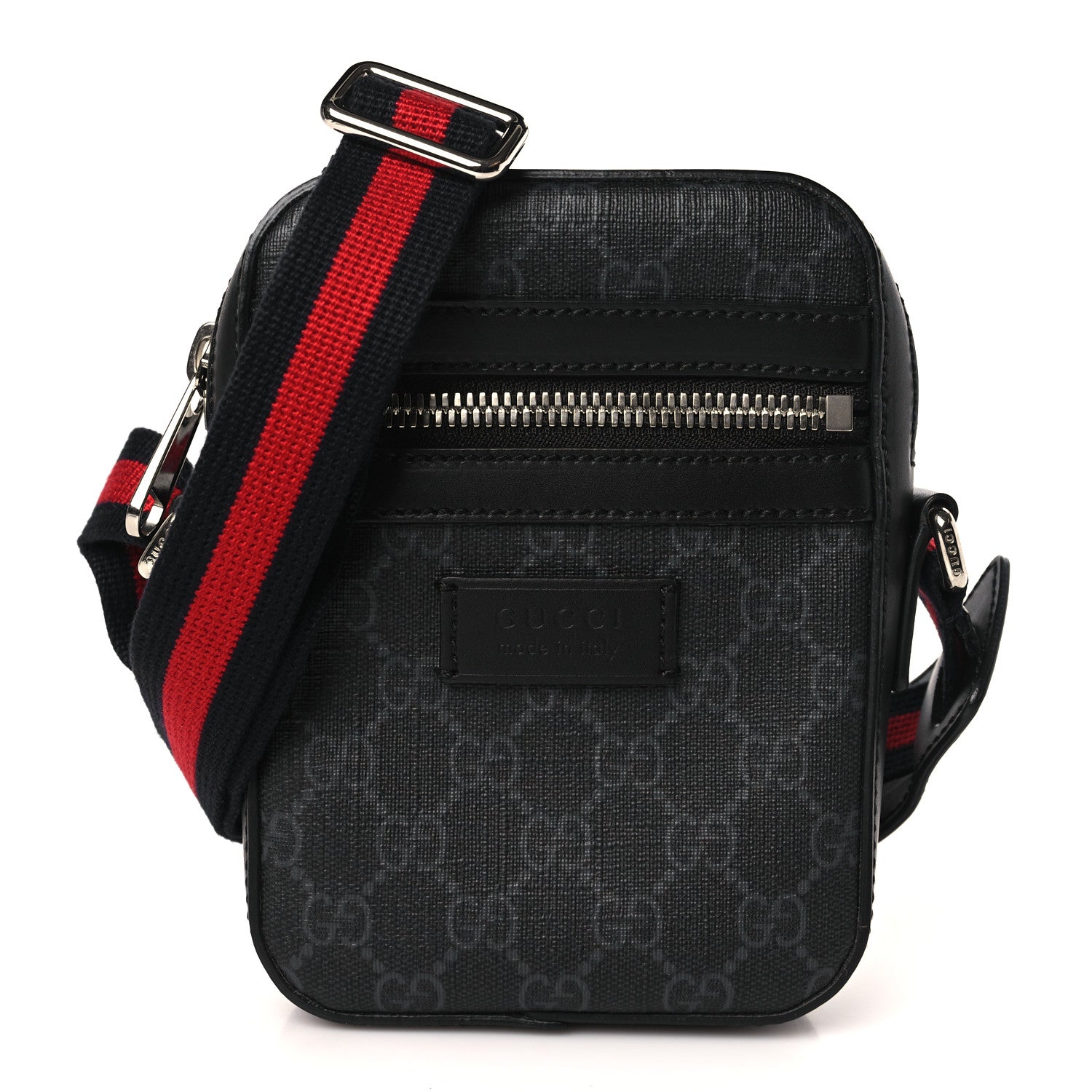 Gucci GG Supreme Monogram Appia Calfskin Web Small Camera Messenger Bag Black Grey 1 of 10