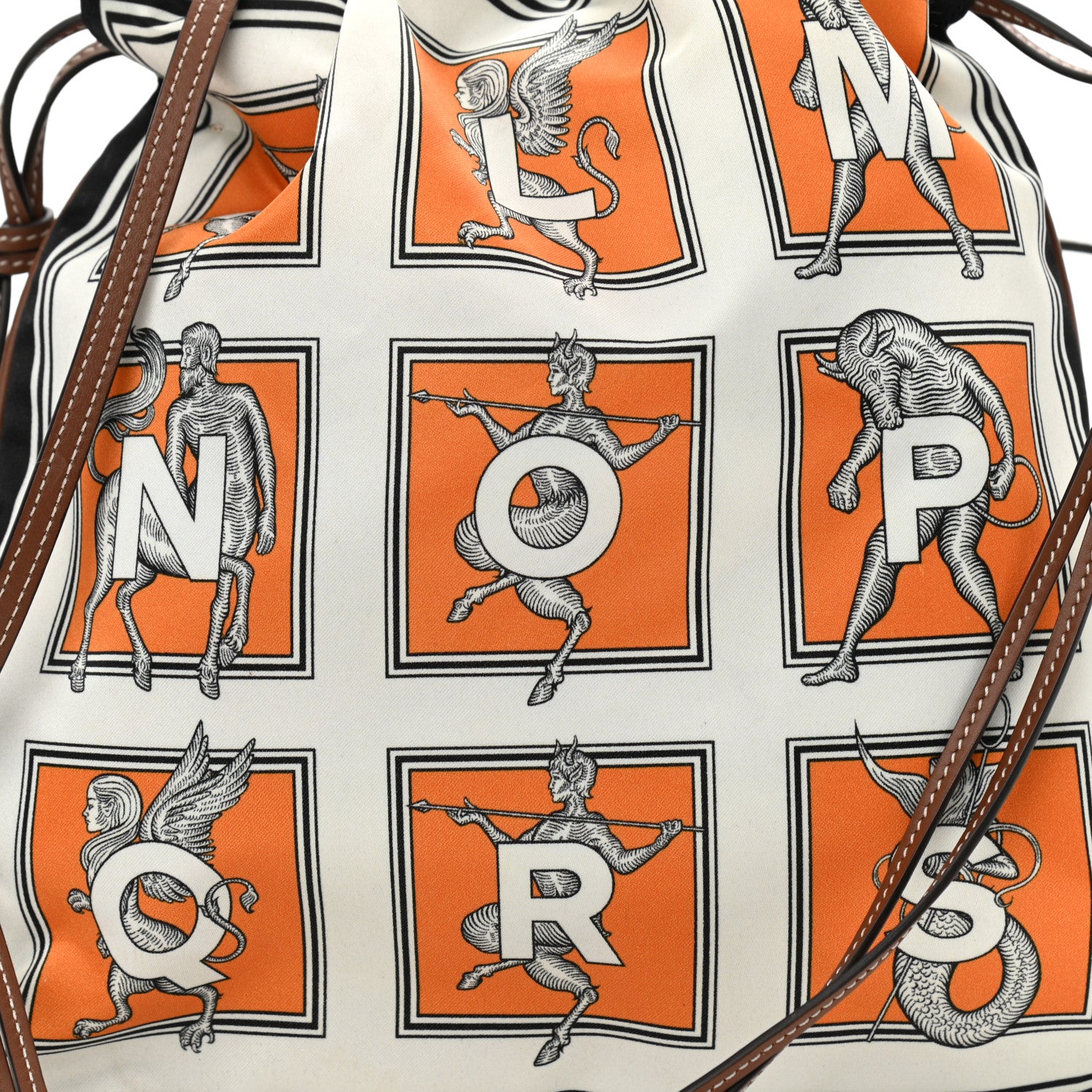 Burberry Satin Mythical Alphabet Drawstring Pouch Orange Black White 7 of 9