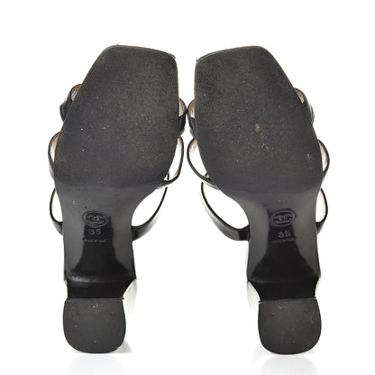 Chanel Patent CC Strappy Sandals 35 Black Beige 7 of 20