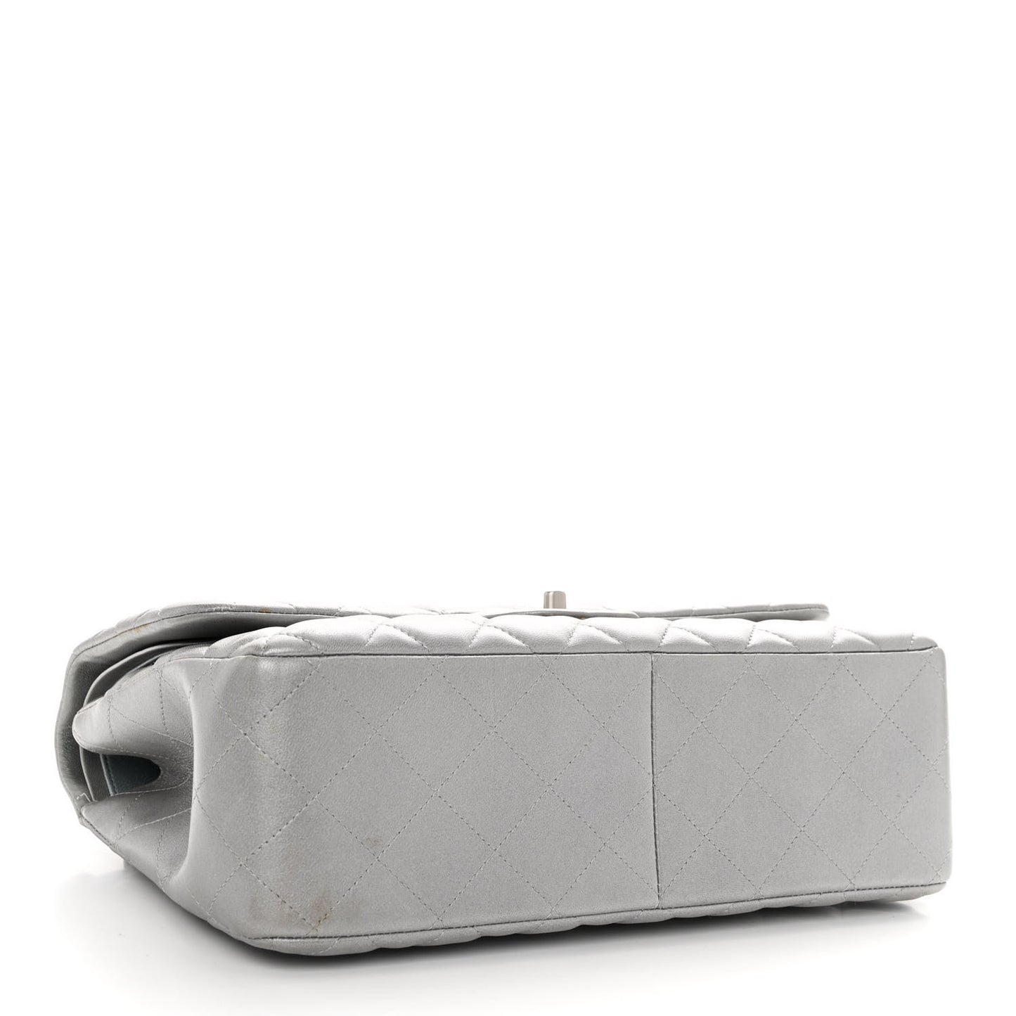 Metallic Lambskin Quilted Jumbo Double Flap Silver