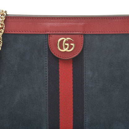 Gucci Suede Calfskin Web Small Ophidia Chain Shoulder Bag New Blue Romantic Cherry 8 of 12