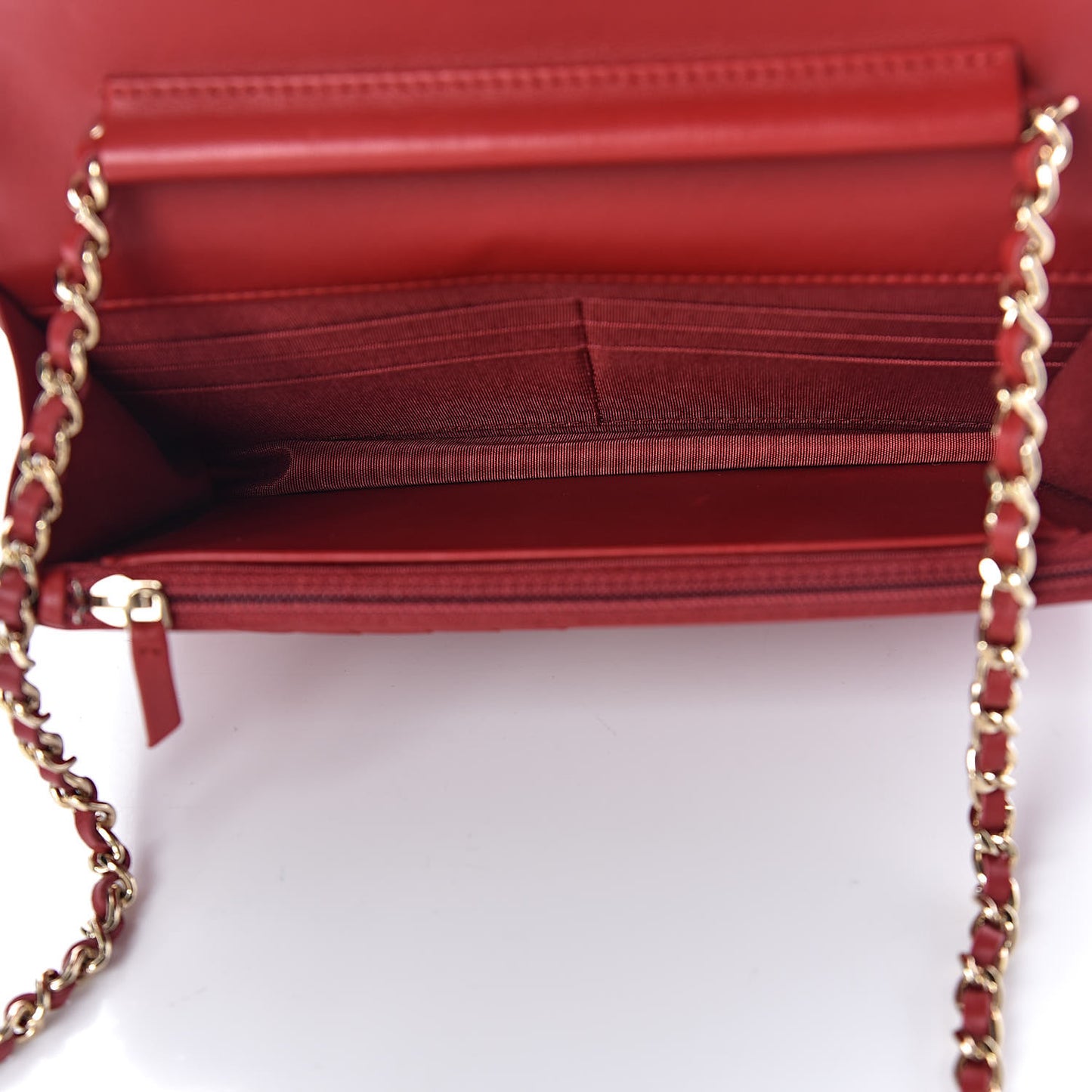 Calfskin Chevron Quilted Boy Wallet On Chain WOC Red