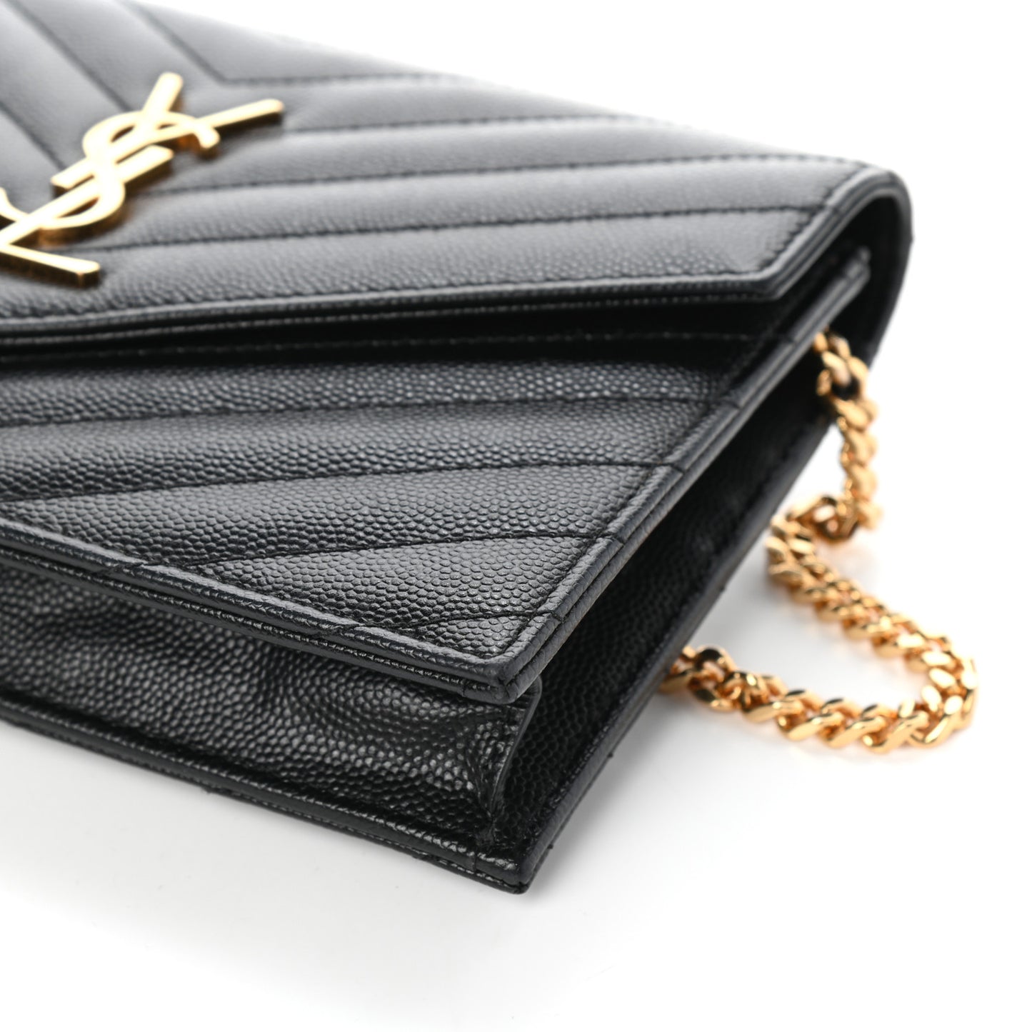 Grain De Poudre Matelasse Chevron Monogram Envelope Chain Wallet Black
