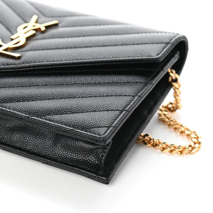 Saint Laurent Grain De Poudre Matelasse Chevron Monogram Envelope Chain Wallet Black 8 of 8
