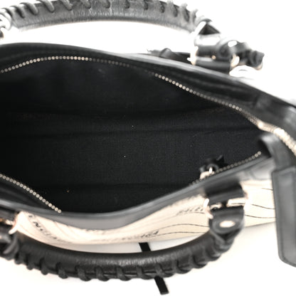 Balenciaga Canvas Satin Calfskin Diagonal Allover Logo Print Classic Silver Hardware Mini City Natural Black 5 of 9
