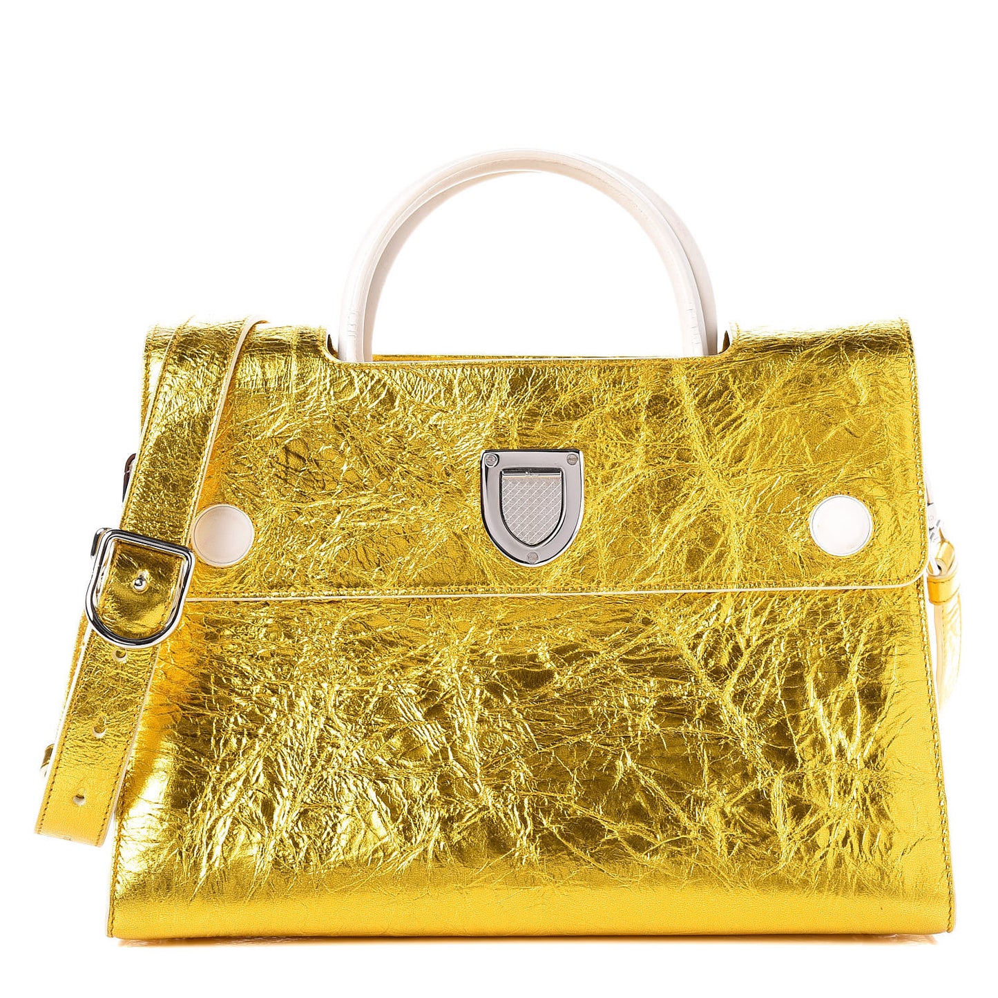Metallic Calfskin Medium Diorever Flap Gold