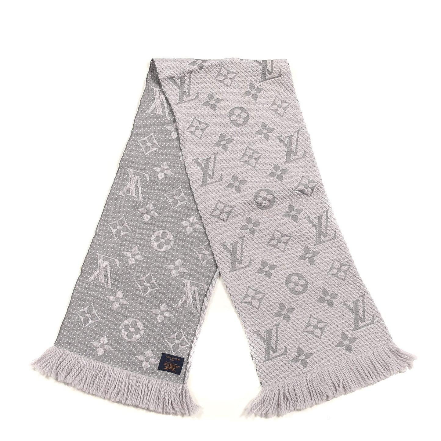 Wool Silk Logomania Scarf Pearl Grey