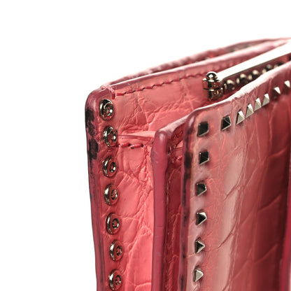 Valentino Garavani Calfskin Alligator Embossed Rockstud Wallet On Chain Paradise Rose 13 of 13
