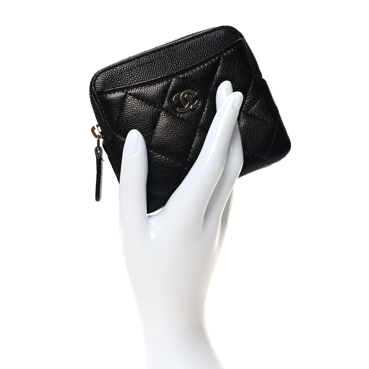 Chanel Caviar Quilted Zip Card Holder Wallet Black 2 of 8