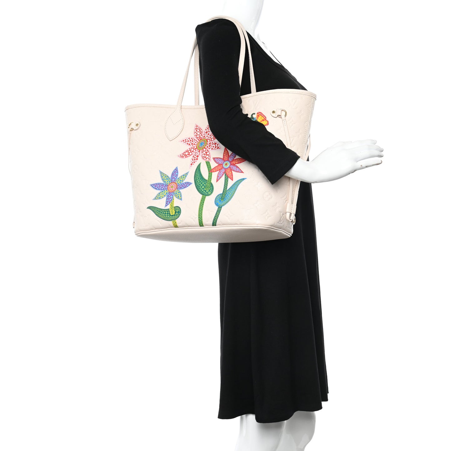LV X YK Empreinte Inlaid Kusama Flowers Neverfull MM Quartz