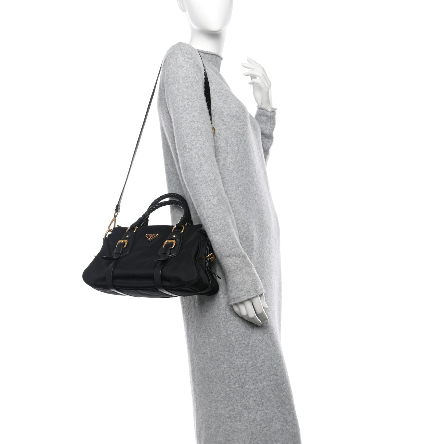 Tessuto Nylon Soft Calfskin Shopping Satchel Black