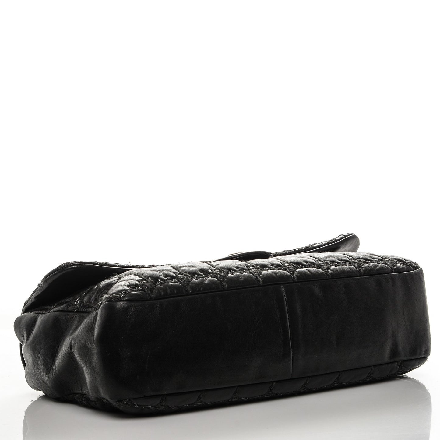 Lambskin Tweed Double Stitch Maxi Flap Black