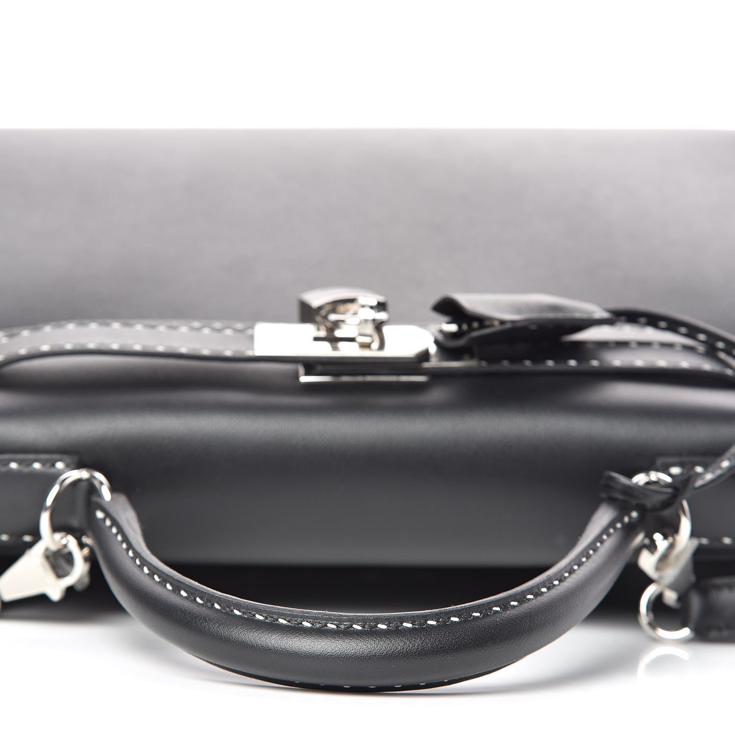 Hermes Grained Monsieur Un Point Sur Deux Kelly Sellier 28 Black 35 of 36