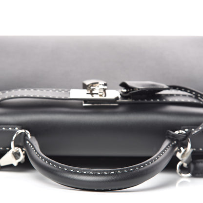 Hermes Grained Monsieur Un Point Sur Deux Kelly Sellier 28 Black 35 of 36