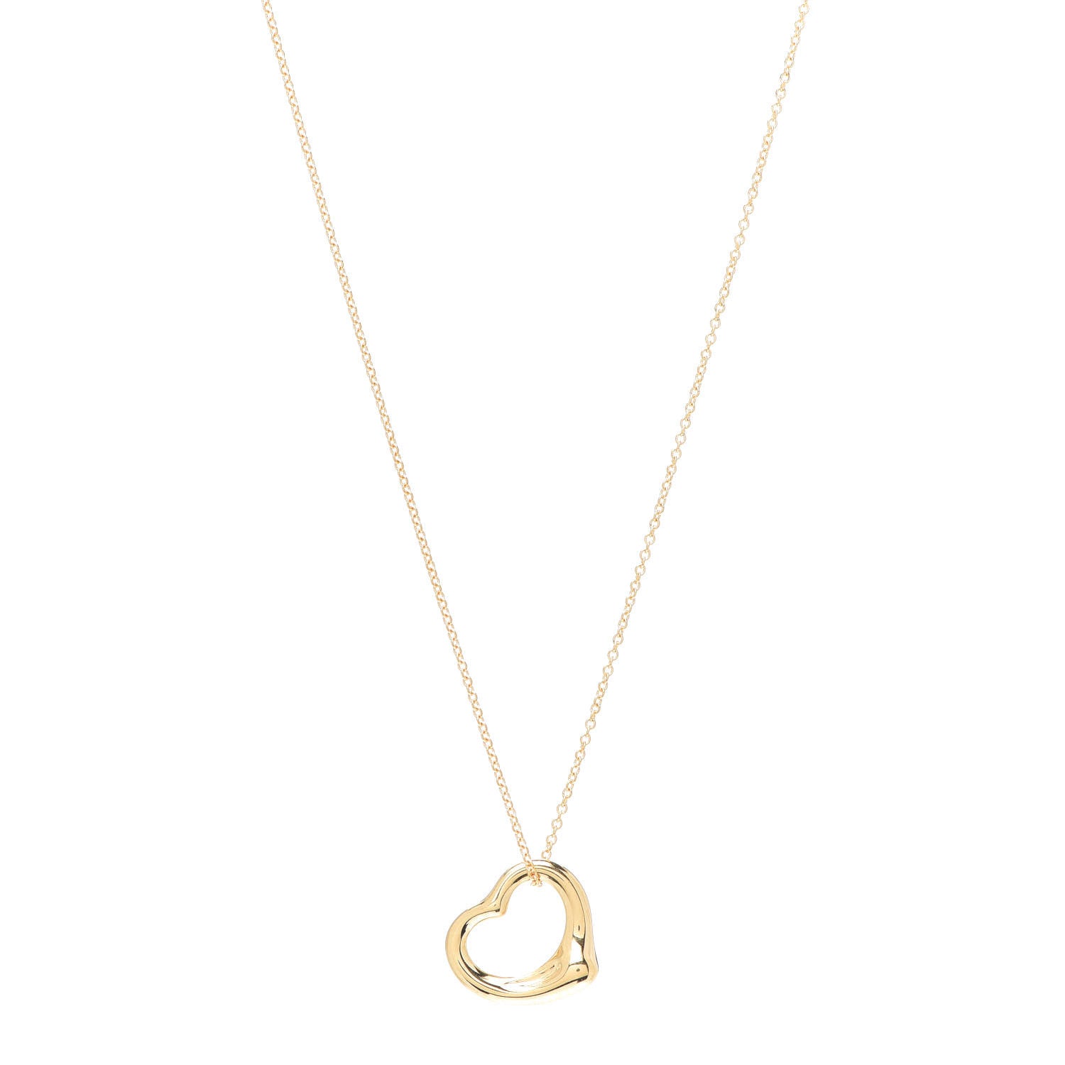 Tiffany 18K Yellow Gold 16mm Elsa Peretti Open Heart Pendant Necklace 1 of 6