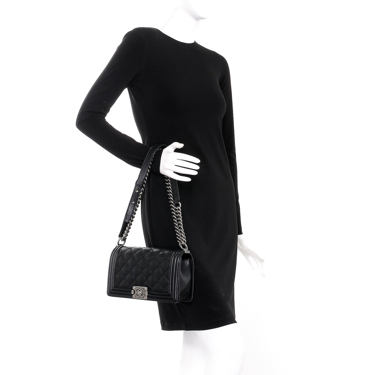 Calfskin Double Stitch Medium Boy Flap Black