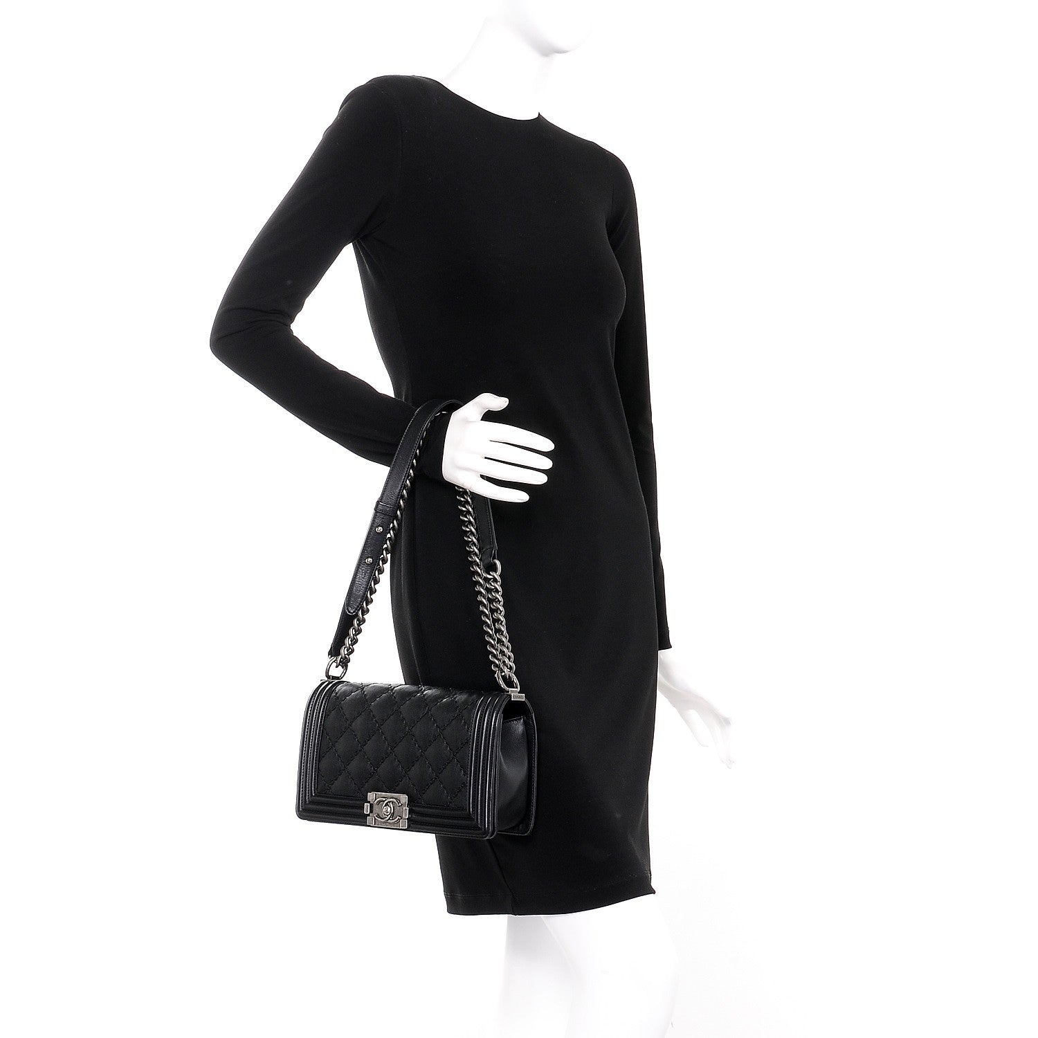 Chanel Calfskin Double Stitch Medium Boy Flap Black 3 of 9