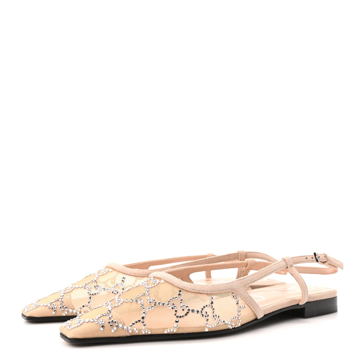 Gucci Suede Mesh Crystal GG Monogram Slingback Ballet Flats 36.5 Light Powder Skin Rose 4 of 9