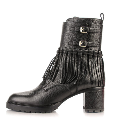 Valentino Garavani Calfskin Fringe Combat Boots 38.5 Black 1 of 9