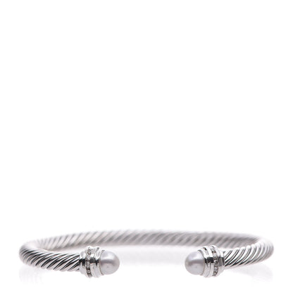 David Yurman Sterling Silver Diamond Pearl 5mm Cable Classics Princess Bracelet 1 of 5