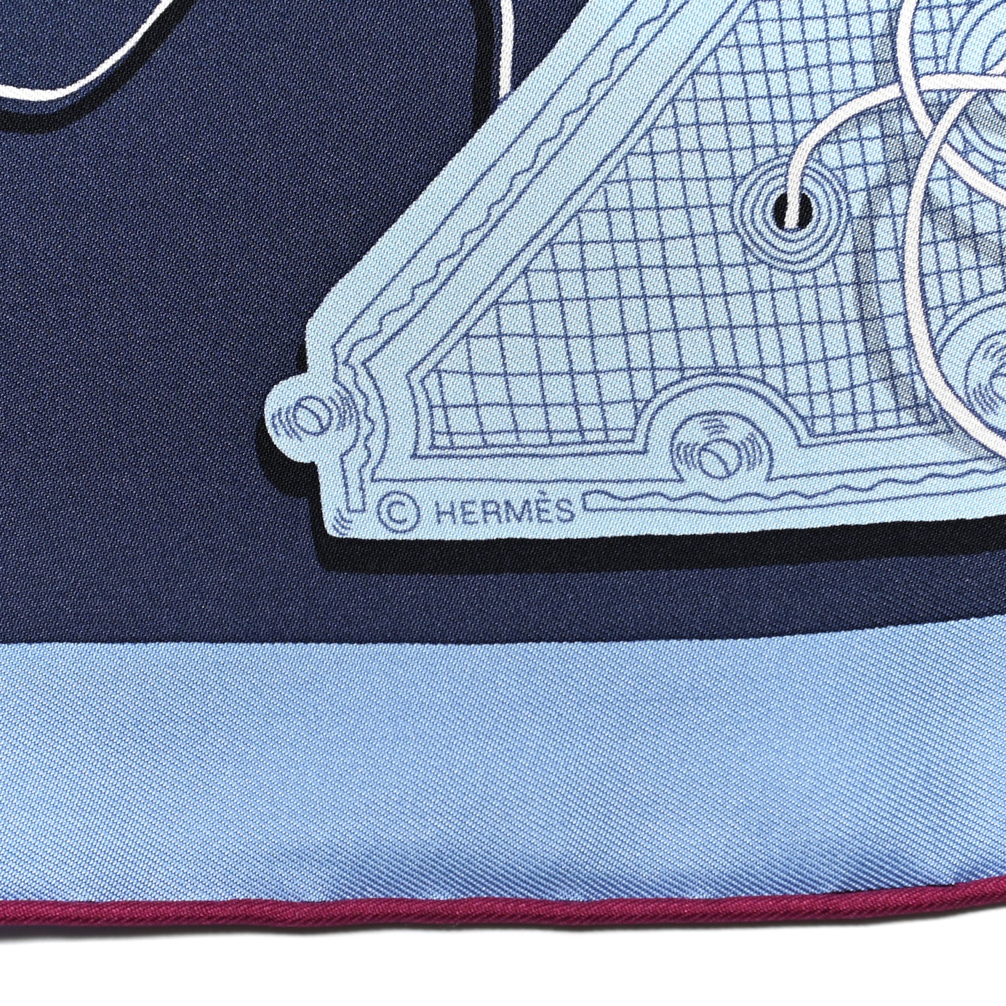 Silk Merveilleuses Lanternes Scarf 90 Marine Jaune Bleu Ciel