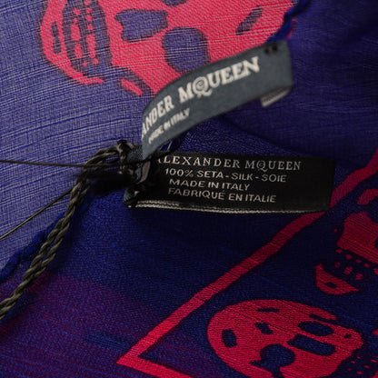 Alexander McQueen Silk Chiffon Skull Scarf Blue Red 6 of 6