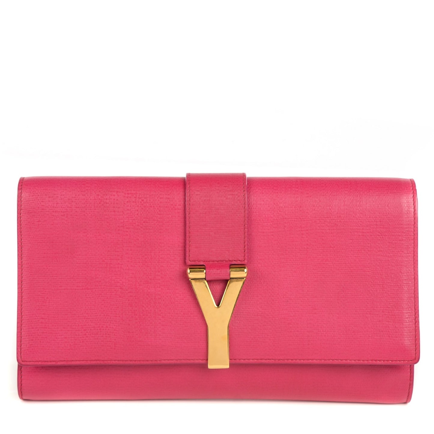 Textured Calfskin Y Ligne Clutch Fuchsia
