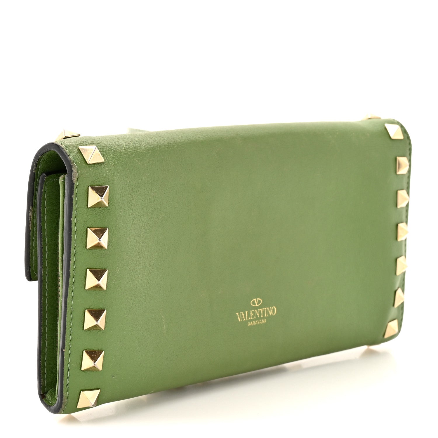 Valentino Garavani Calfskin Rockstud Wristlet Travel Wallet Green 3 of 17