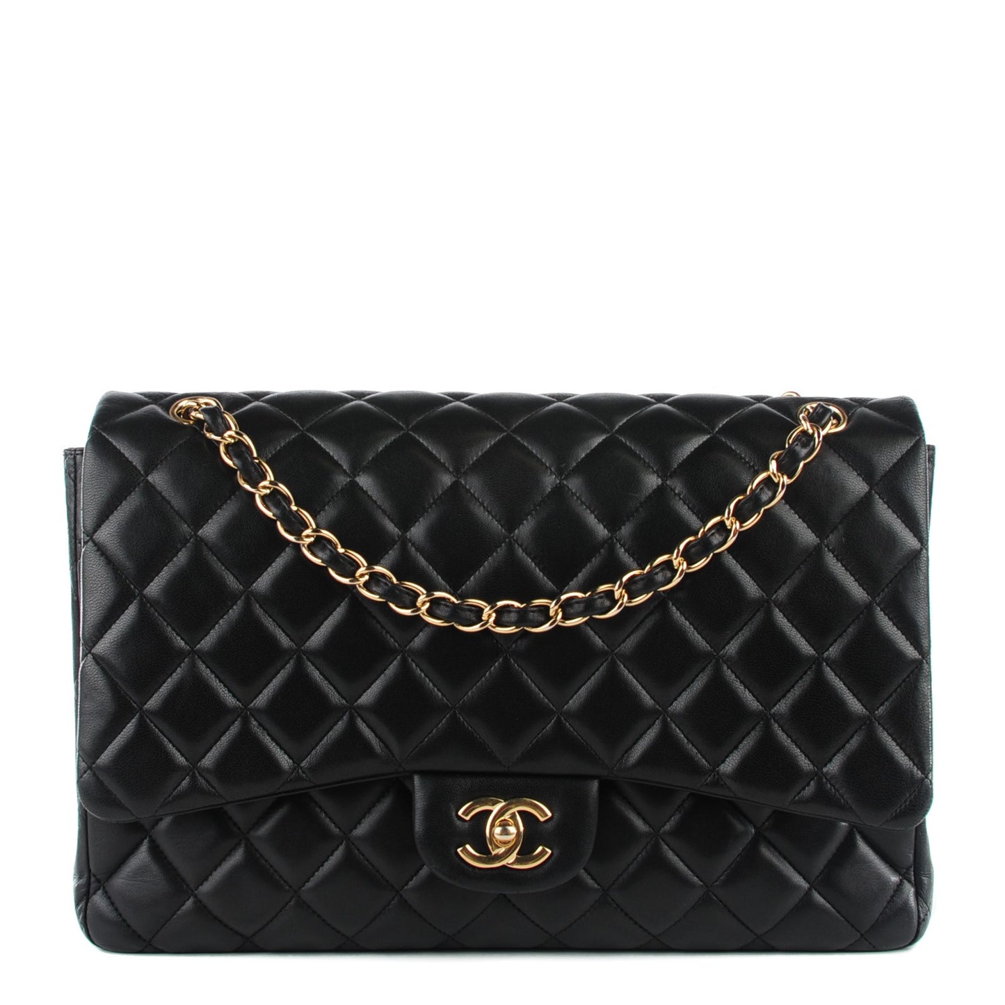 Lambskin Quilted Maxi Single Flap Black