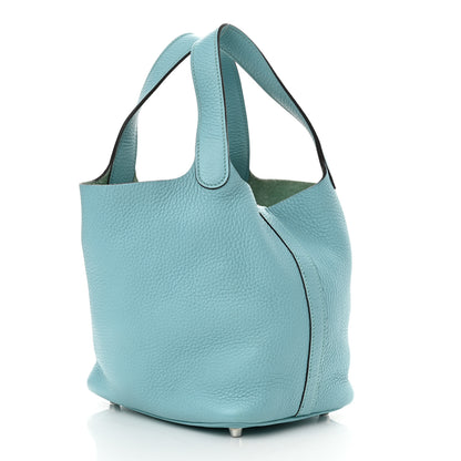 Hermes Taurillon Clemence Picotin Lock 18 PM Bleu Atoll 3 of 10