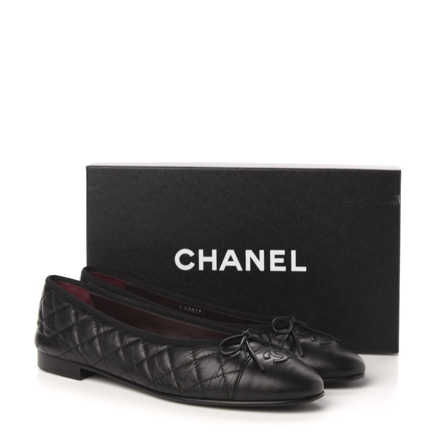 Aged Calfskin Quilted Cap Toe Ballerina Flats 41 Black
