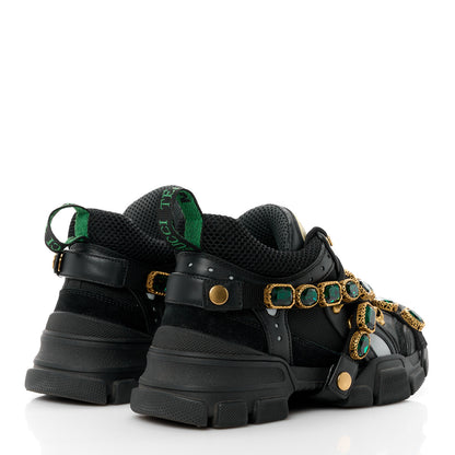 Gucci X SEGA Mesh Suede Calfskin Removable Crystals Womens Flashtrek Sneakers 37.5 Black Silver 4 of 8