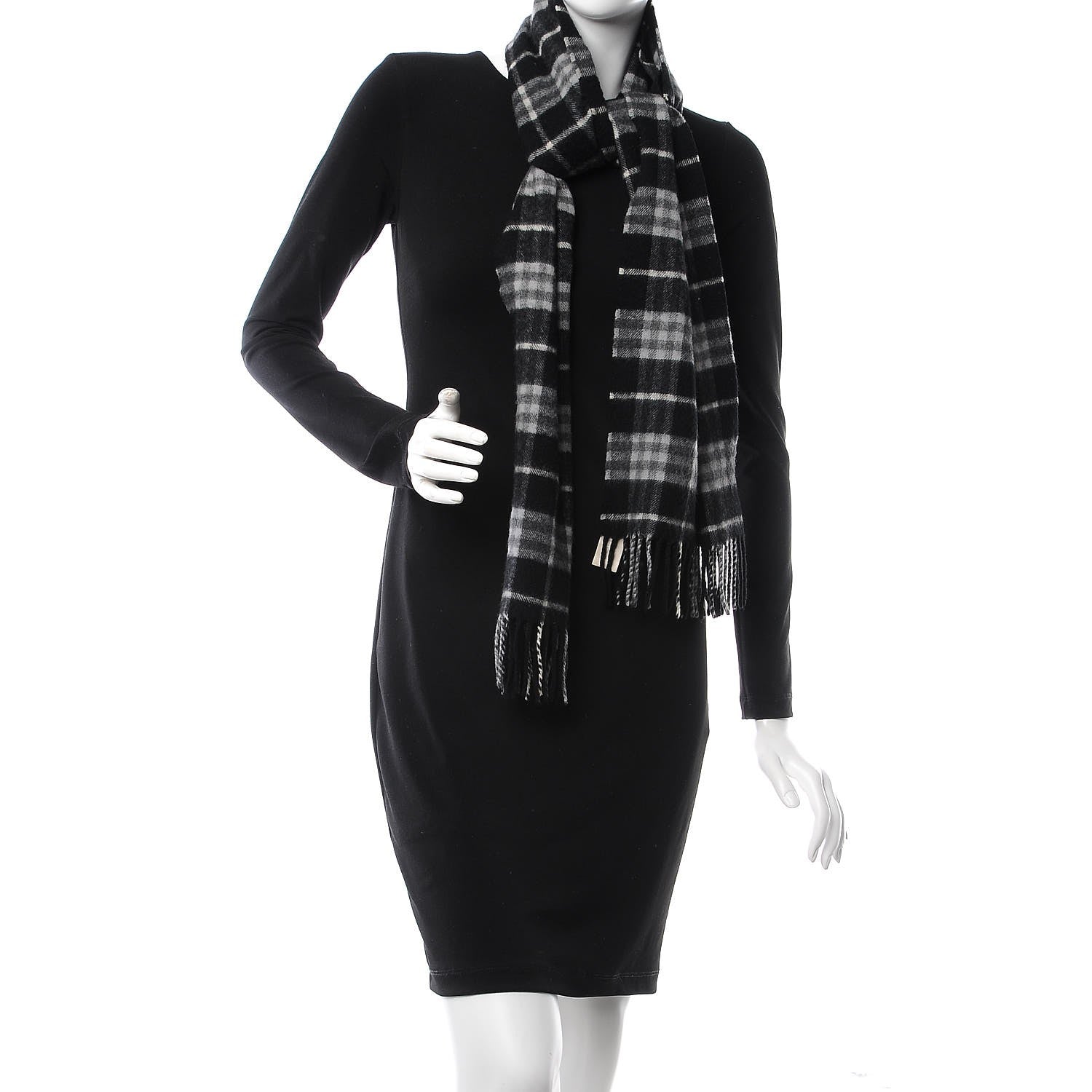 Burberry Cashmere Classic Check Fringe Scarf Black 2 of 5