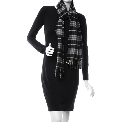 Burberry Cashmere Classic Check Fringe Scarf Black 2 of 5