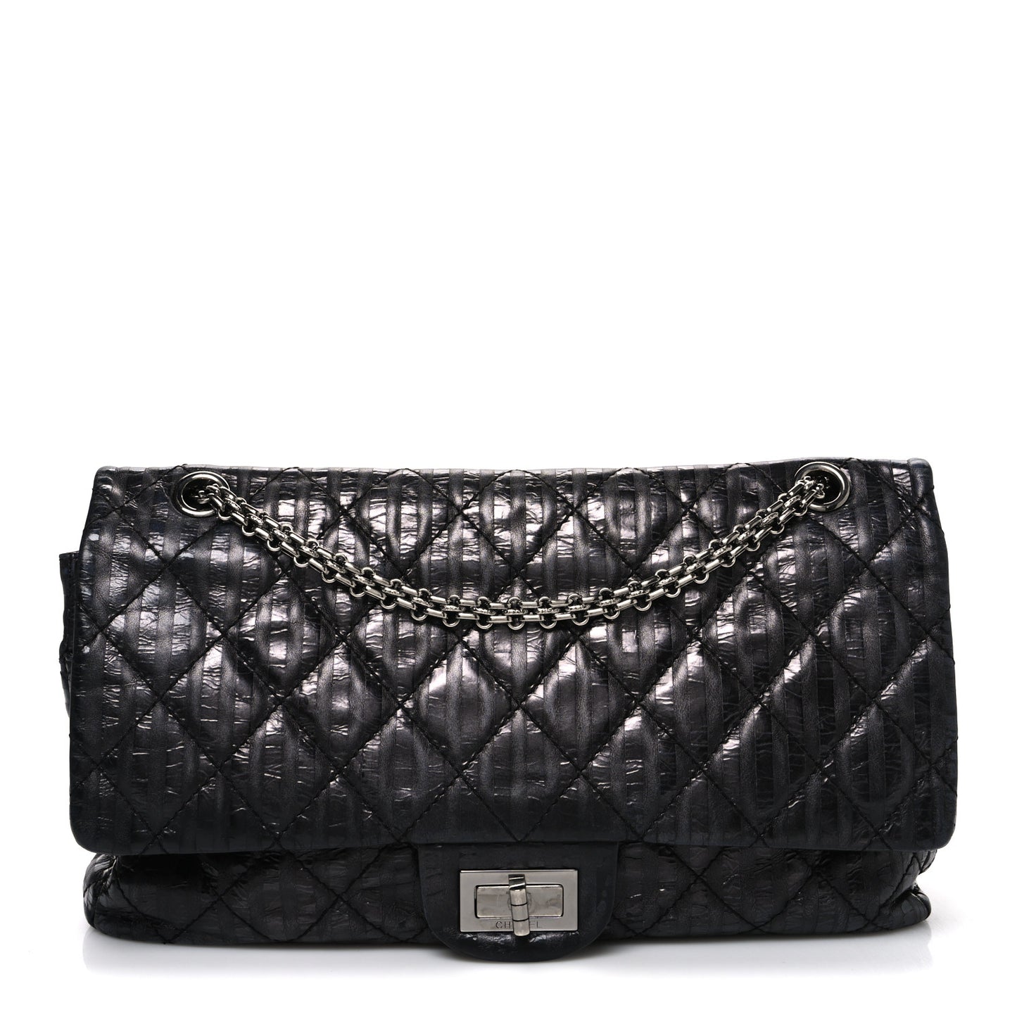 Metallic Calfskin Striped 2.55 Reissue 227 Flap Black