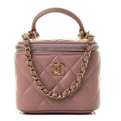Chanel Lambskin Quilted Top Handle Mini Vanity Case With Chain Beige 1 of 4