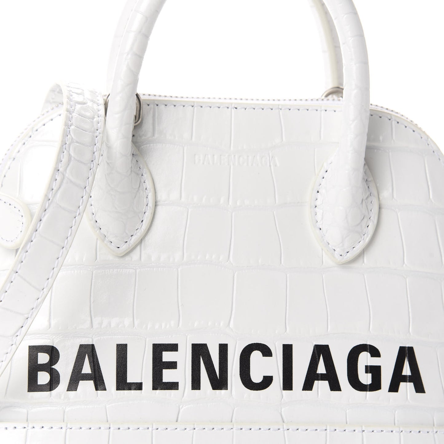 Calfskin Crocodile Embossed XXS Ville Top Handle Bag White Black