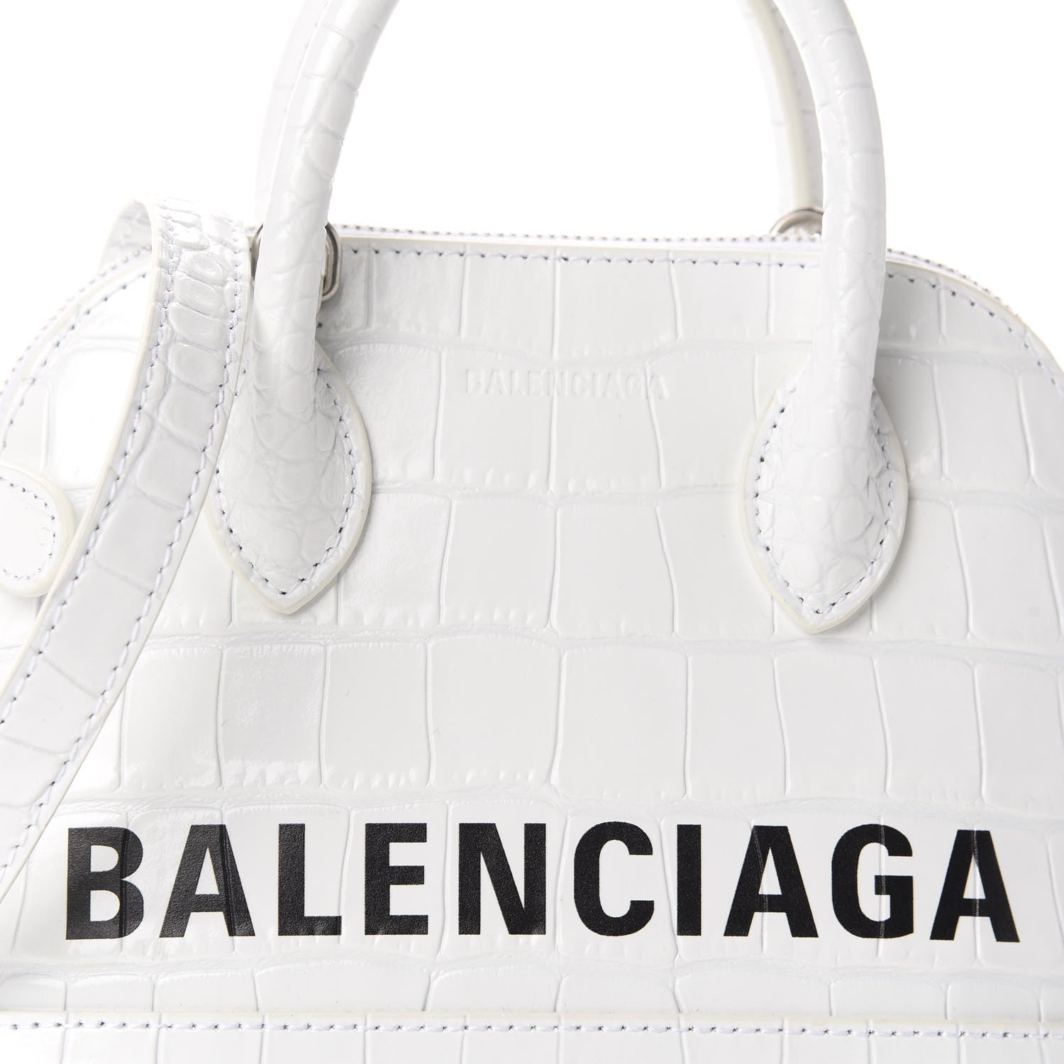 Balenciaga Calfskin Crocodile Embossed XXS Ville Top Handle Bag White Black 9 of 9